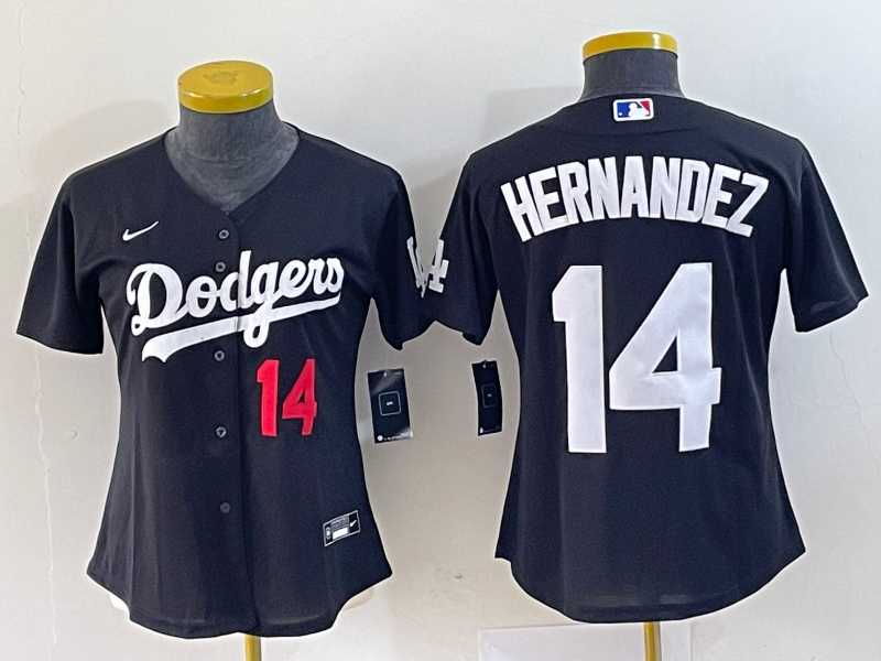 Women%27s Los Angeles Dodgers #14 Enrique Hernandez Number Black Stitched Cool Base Nike Jersey